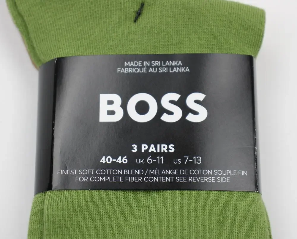 Boss Socks Mens 7-13 Multicolor Solid Dress 3 Pack Mid Calf Cotton Blend
